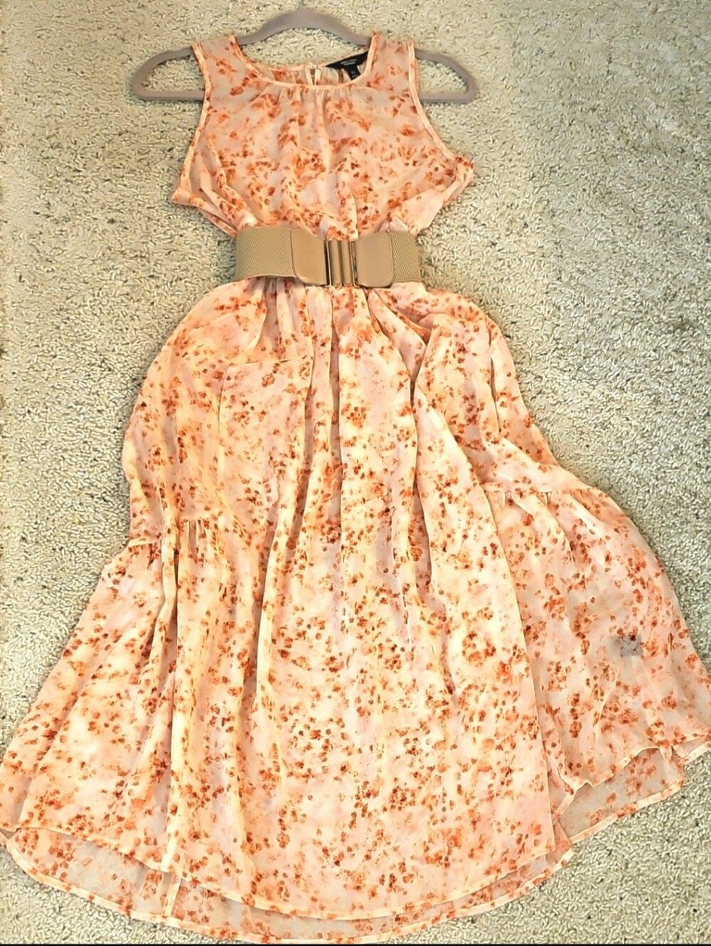 Vera Wang Peach Floral Sleeveless Midi Dress - Picture 4 of 10